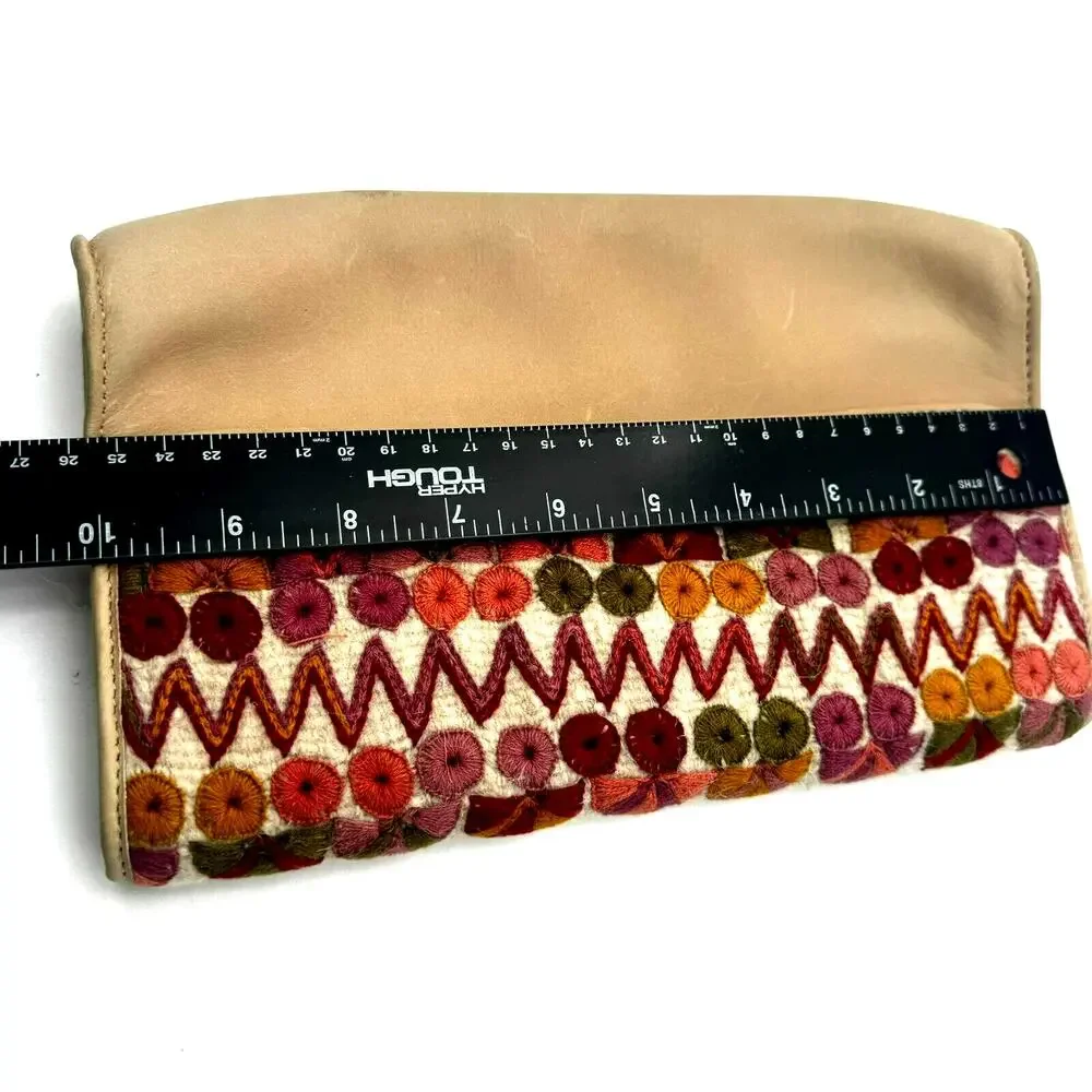 TREEBOL Vintage Tan Clutch Bag Purse Embroidered Boho Festival Hippie Tribal 70s